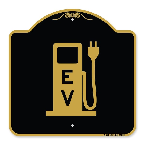 Signmission Ev Electric Vehicle Charging Station, Black & Gold Aluminum Sign, 18" x 18", BG-1818-24090 A-DES-BG-1818-24090 - main